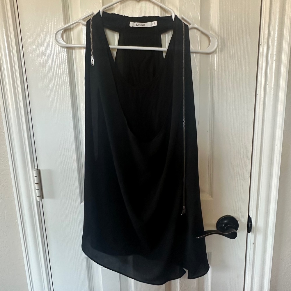 Bailey 44 Black Draped Cowl Neck Zipper Trim Sleeveless Top Small 410-B473